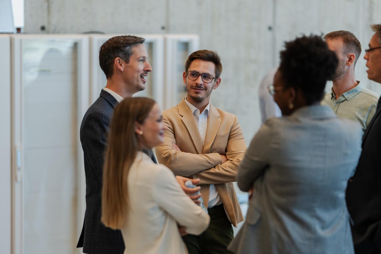 Business colleagues networking at a corporate event