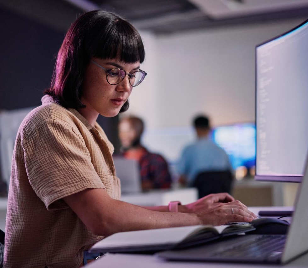 Professional IT worker working, coding and machine learning working with AI.