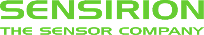 Logo for Sensirion company made up of the words Sensirion The Sensor Company in bright green colour