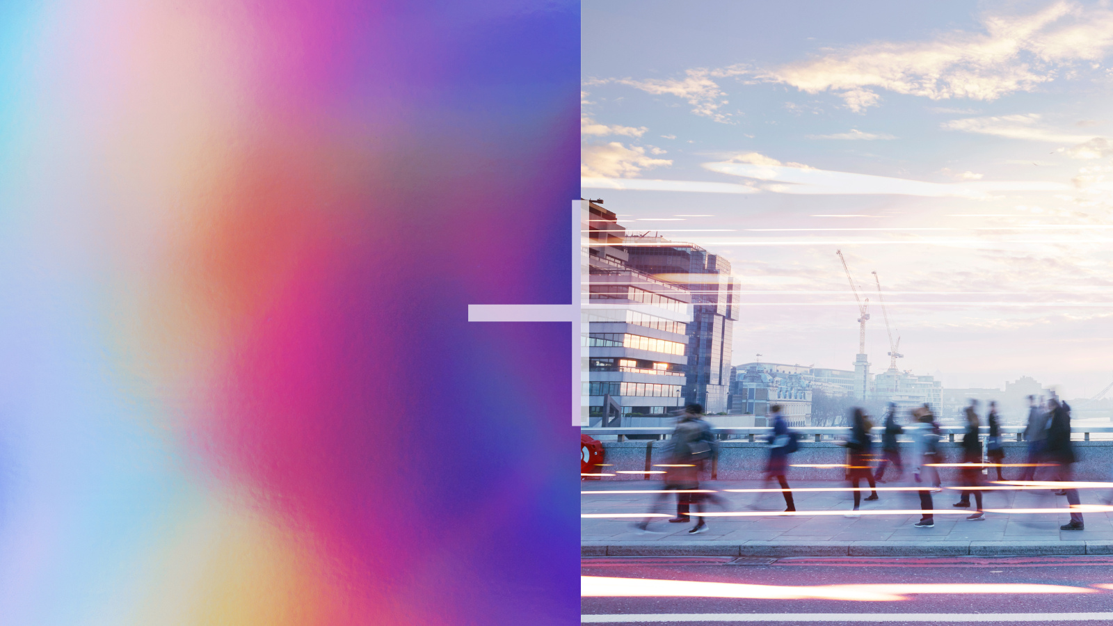 coloured split screen with people walking